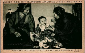 1929 HAMBURG-AMERICAN LINE KIOTO KYOTO KOBE JAPAN FEEDING BABY POSTCARD 38-240