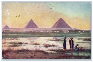 c1910 Pyramids of Ghizen (Evening) Cairo Egypt Oilette Tuck Art Postcard