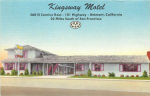 Linen Roadside Postcard; Kingsway Motel, Belmont CA 101 Pacific Coast Hwy