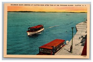 Vintage 1940's Postcard Excursion Boats Clayton Dock Thousand Islands New York