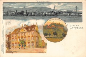Germany Gruss aus Offenburg Rathaus Schloss Total Art C Muench postcard B998