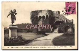 Old Postcard Saint Lo La Poterne and the Statue of Laitiere