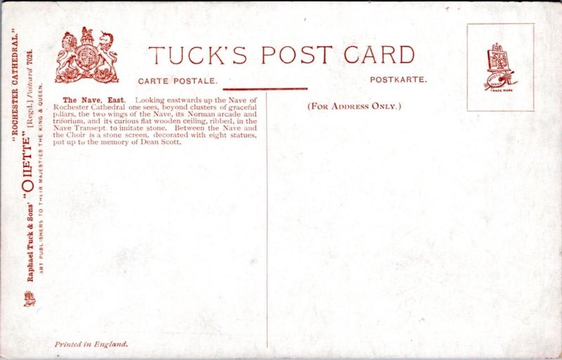 Postcard ENG Kent Tuck 7024 Rochester Cathedral - The Nave, East