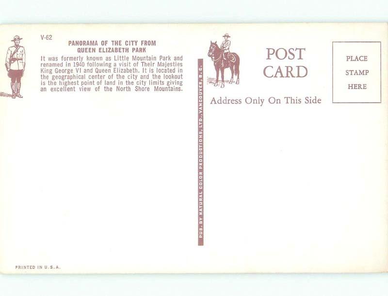 Unused Pre-1980 QUEEN ELIZABETH PARK Vancouver British Columbia BC c7307