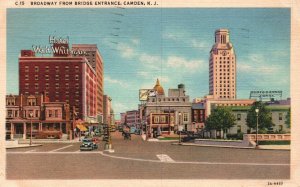 Broadway From Bridge Entrance Camden New Jersey NJ Vintage Postcard 1939