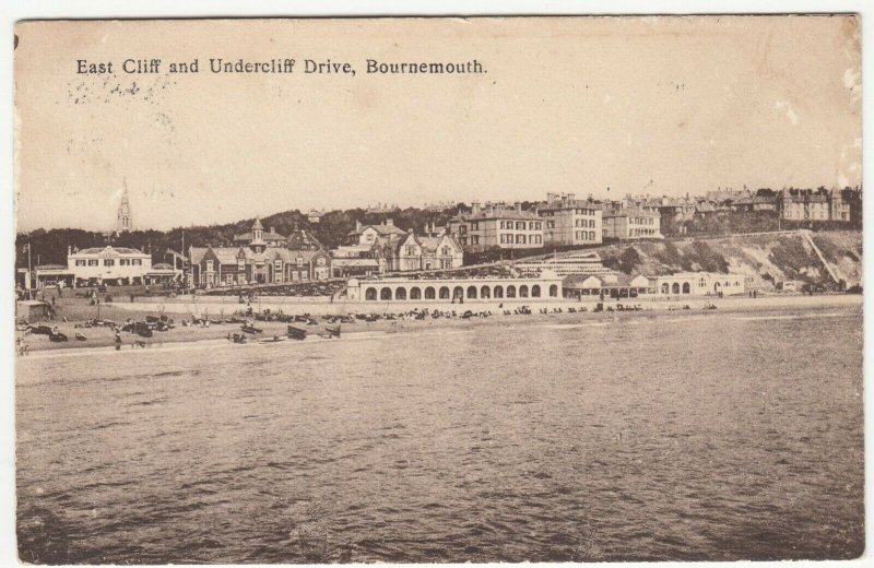 Dorset; East Cliff & Undercliff Drive,Bournemouth PPC By J Sydenham, 1913 PMK 