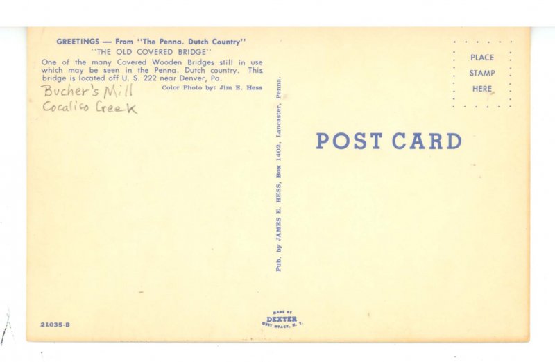 PA - Lancaster County. Bucher's Mill Covered Bridge Over Cocalico Creek