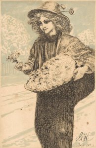 Artist Signed Max Klinger Lady With Flowers  04.94