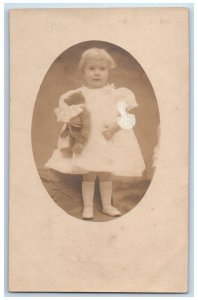 c1907 Weintrob Studio Child Girl Teddy Bear Virginia Beach RPPC Photo Postcard 