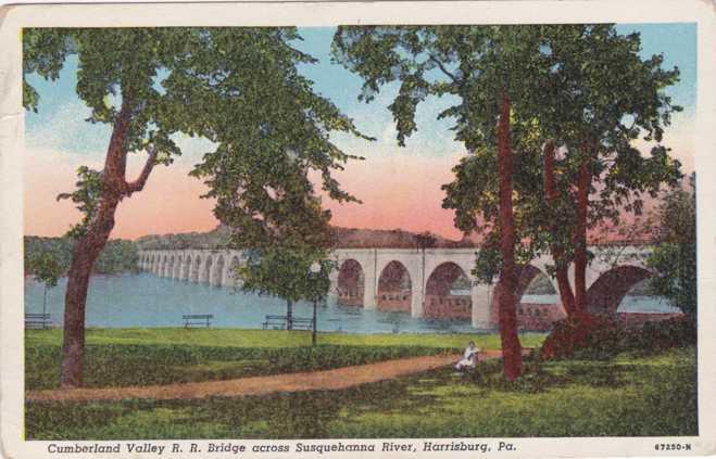 Cumberland Valley Railroad Bridge Susquehanna Harrisburg PA Pennsylvania pm 1944