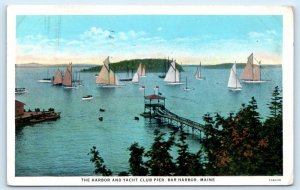 BAR HARBOR, Maine ME ~ Harbor YACHT CLUB PIER Sailboats 1935 Postcard