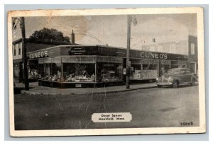 Vintage 1951 Postcard Depot Square Cuneo's Drug Store Mansfield Massachusetts