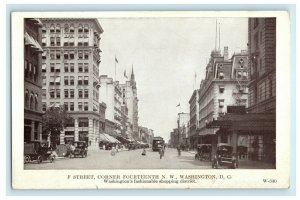 c1910 F Street 14th NW Washington DC Shopping District Classic Cars Postcard 