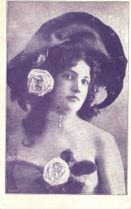 Vintage Postcard 1909 Beautiful Young Lady Nice Costume Flower Featured Outfit