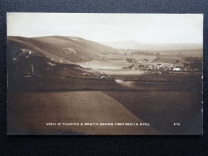 Sussex FULKING & SOUTH DOWNS from DEVIL'S DYKE - Old RP Postcard