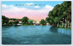 SANTA CRUZ, CA California ~ CITY From SAN LORENZO RIVER c1940s Linen Postcard