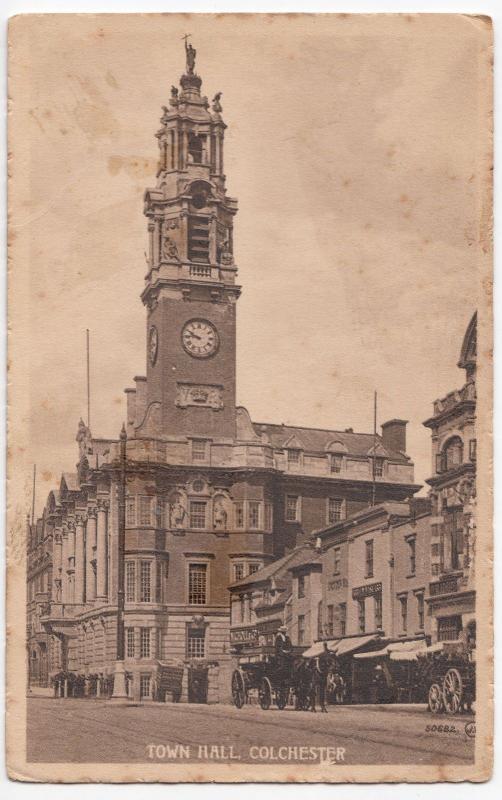 Essex; Colchester, Town Hall PPC, c 1910's Unposted By Valentines, Note Cart