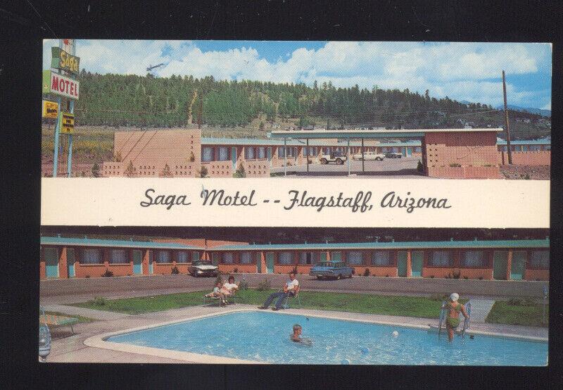 FLAGSTAFF ARIZONA ROUTE 66 SAGA MOTEL SWIMMING POOL ADVERTISING POSTCARD