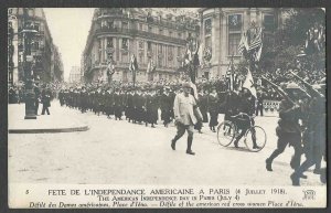 Ca 1918 RPPC* WW1 AMERICAN INDEPENDENCE DAY IN PARIS MARCHERS ARE RED SEE INFO