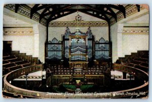 Omaha Nebraska Postcard Interior First Methodist Episcopal Church 1909 Vintage