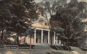 Amherst Massachusetts College Hall Street View Antique Postcard K56102