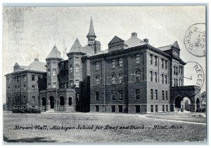 1907 Brown Hall Michigan School For Deaf And Dumb Flint Michigan MI Postcard