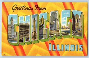Chicago Illinois IL Postcard Large Letter Greetings Landmarks Scene 1939 Vintage