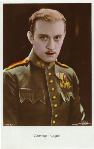 Conrad Nagel Film Star Military Uniform Real Photo Hand Coloured Postcard