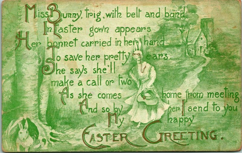 Vtg Postcard Easter Greetings Poem w Anamorphic Rabbit - G. K. Prince & Co UNP 