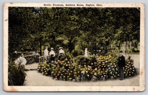 Dayton Ohio~Grotto Fountain Seen @ Soldiers Home~Meiler Vintage Linen Postcard
