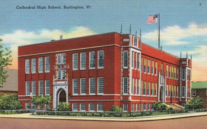 Vintage Postcard 1920's Cathedral High School Burlington VT Vermont