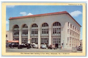 First National Bank Building & Post Office Cars Hollywood Florida FL Postcard