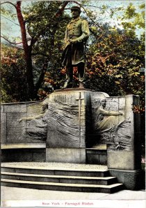 New York Farragut Statue Monument Antique Postcard DB Germany UNP Unused 