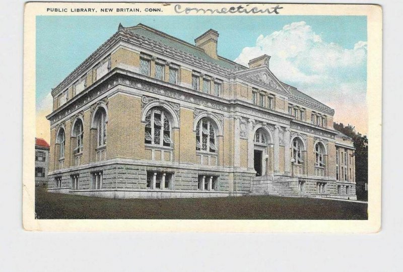 PPC POSTCARD CONNECTICUT NEW BRITAIN PUBLIC LIBRARY EXTERIOR 