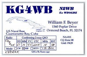 Postcard QSL CB Ham Radio Amateur Card From Guantanamo Bay Cuba KG4WB