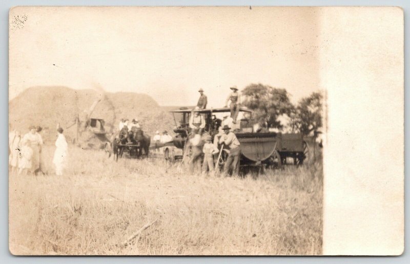 Bloomington IL CU Williams~Farm Family Haying~Threshing Machine~Ladies~1910 RPPC 