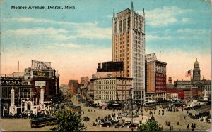 Vtg 1910s Monroe Avenue Detroit Michigan MI Postcard