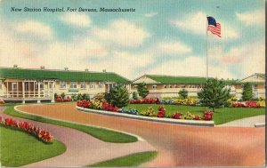 New Station Hospital Fort Devens Massachusetts Mass Flag WOB Cancel Postcard Vtg 