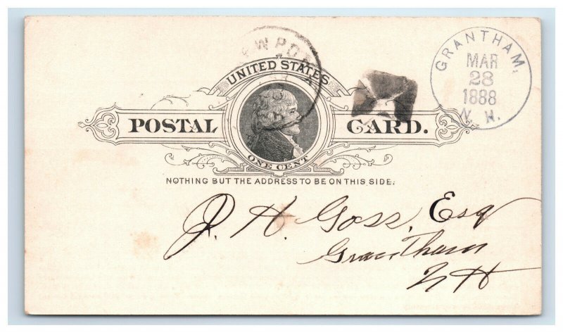 1888 American Express Postal Card Fancy Cancel Grantham New Hampshire 