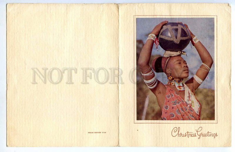 293895 SOUTH AFRICA 1951 year native girl Christmas New Year folding postcard