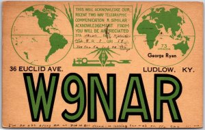 1934 QSL Radio Card Code W9NAR Ludlow Kentucky Amateur Station Posted Postcard