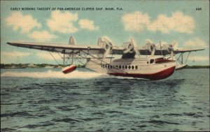 Miami Florida FL Pan-American Clipper Ship Airplane Linen Vintage Postcard