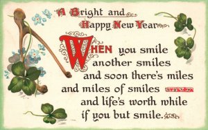 1911 Happy New Year Special Holiday Greetings Clover Leaf Vintage Postcard