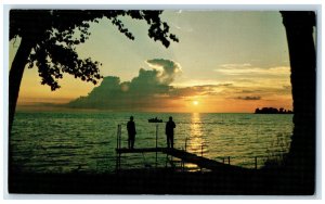 c1950's Sunset at Riley's Bay Green Bay Welcome to Wisconsin WI Vintage Postcard