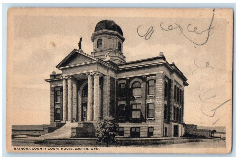1919 Natrona County Court House Exterior Building Stairs Casper Wyoming Postcard