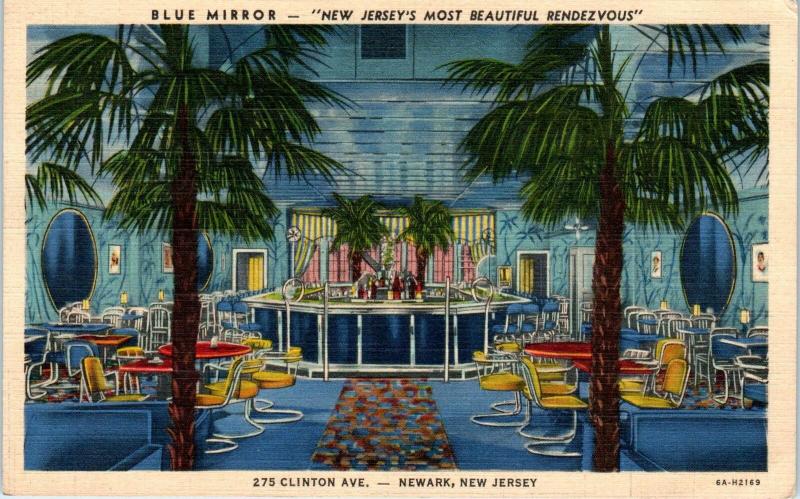 NEWARK, NJ New Jersey BLUE MIRROR TROPICAL Night Club c1940s Linen  Postcard