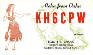 Oahu Hawaii KH6CPW Raido Hula Girl Antique Postcard K105748