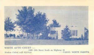 North Dakota Faro White Auto Court autos Cabins 1940s roadside Postcard 22-6205