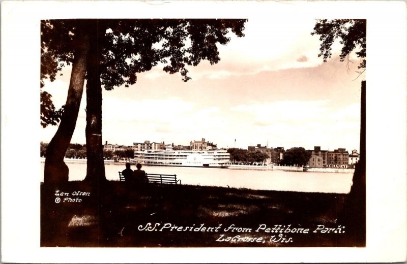 RPPC S.S. President from Pettibone Park, LaCrosse WI Vintage Postcard V69