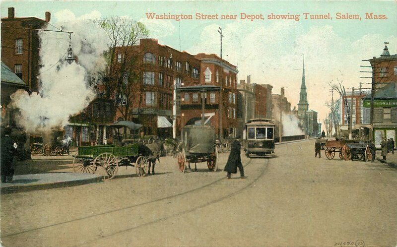 Massachusetts Salem Washington Trolley autos Valentine Postcard 22-4239